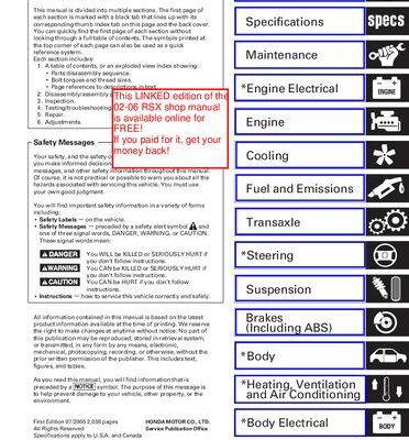 خرید و دانلود نسخه کامل کتاب 02-06 DC5 Acura RSX shop/service manual