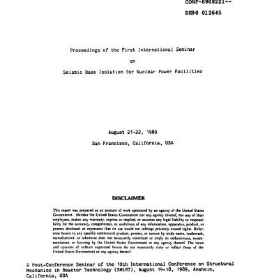 خرید و دانلود نسخه کامل کتاب 1989_Proceedings of the First International Seminar on Seismic base isolation for NPF