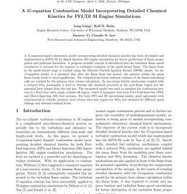 خرید و دانلود نسخه کامل کتاب A G-equation Combustion Model Incorporating Detailed Chemical Kinetics for PFI/DI SI Engine Simulations