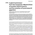خرید و دانلود نسخه کامل کتاب A giant tyrannosaur from the Campanian–Maastrichtian of southern North America and the evolution of tyrannosaurid gigantism