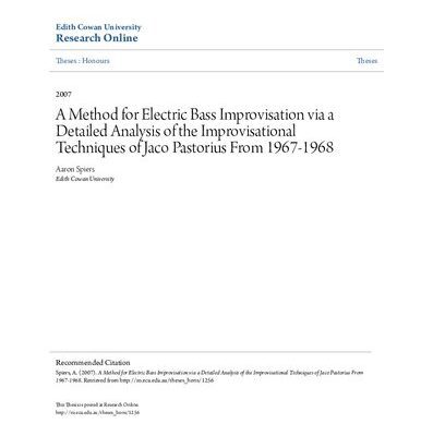 خرید و دانلود نسخه کامل کتاب A Method for Electric Bass Improvisation via a Detailed Analysis of the Improvisational Techniques of Jaco Pastorius From 1967-1968