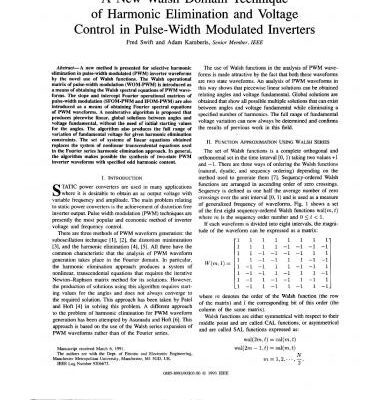 خرید و دانلود نسخه کامل کتاب A New Walsh Domain Technique of Harmonic Elimination and Voltage Control in Pulse-Width Modulated Inverters