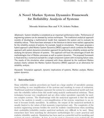 خرید و دانلود نسخه کامل کتاب A Novel Markov System Dynamics Framework for Reliability Analysis of Systems