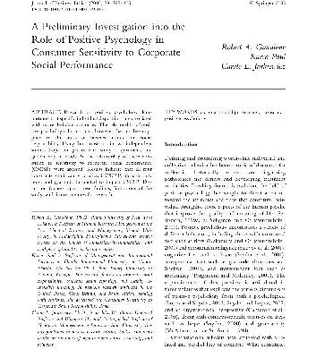 خرید و دانلود نسخه کامل کتاب A Preliminary Investigation into the Role of Pos Psych in Consumer Sensitivity to CSR