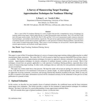 خرید و دانلود نسخه کامل کتاب A Survey of Maneuvering Target Tracking: Approximation Techniques for Nonlinear Filtering