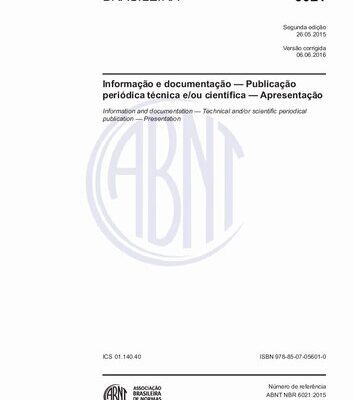 خرید و دانلود نسخه کامل کتاب [ABNT NBR 6021:2015] Informação e documentação — Publicação periódica técnica e/ou científica — Apresentação (Versão Corrigida: 2016)