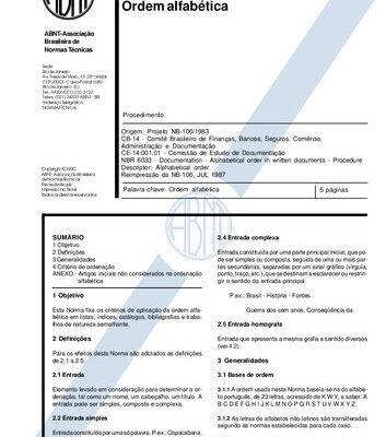 خرید و دانلود نسخه کامل کتاب [ABNT NBR 6033:1989] Ordem alfabética