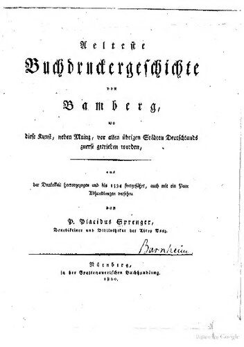 خرید و دانلود نسخه کامل کتاب Älteste Buchdruckergeschichte von Bamberg, wo diese Kunst, neben Mainz, vor allen Städten in Deutschland zuerst betrieben worden_68f1d929582f0.jpeg خرید و دانلود نسخه کامل کتاب Älteste Buchdruckergeschichte von Bamberg, wo diese Kunst, neben Mainz, vor allen Städten in Deutschland zuerst betrieben worden