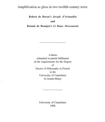 خرید و دانلود نسخه کامل کتاب Amplification as gloss in two twelfth-century texts: Robert de Boron’s Joseph d’Arimathie and Renault de Beaujeu’s Li Biaus Descouneüs
