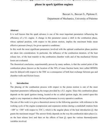 خرید و دانلود نسخه کامل کتاب An Analytical Approach for the Evaluation of the Optimal Combustion Phase in Spark Ignition Engines