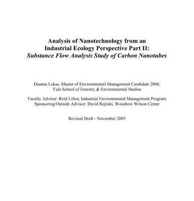 خرید و دانلود نسخه کامل کتاب Analysis of Nanotechnology from an Industrial Ecology Perspective Part II: Substance Flow Analysis Study of Carbon Nanotubes