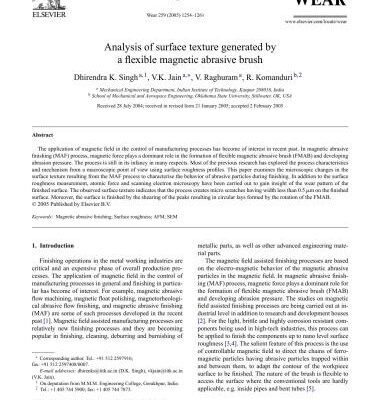 خرید و دانلود نسخه کامل کتاب Analysis of surface texture generated by a flexible magnetic abrasive brush
