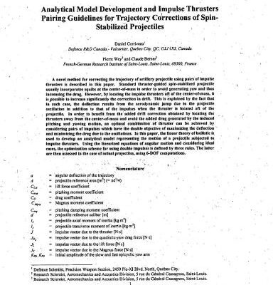 خرید و دانلود نسخه کامل کتاب Analytical model development and impulse thrusters pairing guidelines for trajectory corrections of spin – stabilized projectiles