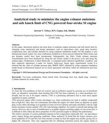 خرید و دانلود نسخه کامل کتاب Analytical Study to Minimize the Engine Exhaust Emissions and Safe Knock Limit of CNG Powered Four-Stroke SI Engine