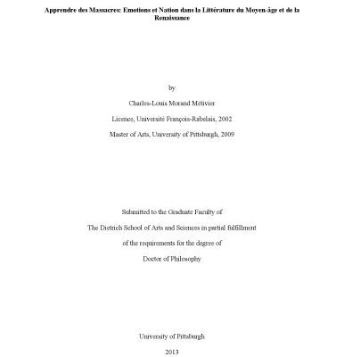 خرید و دانلود نسخه کامل کتاب Apprendre des massacres : émotions et nation dans la littérature du Moyen Âge et de la Renaissance [PhD diss.]