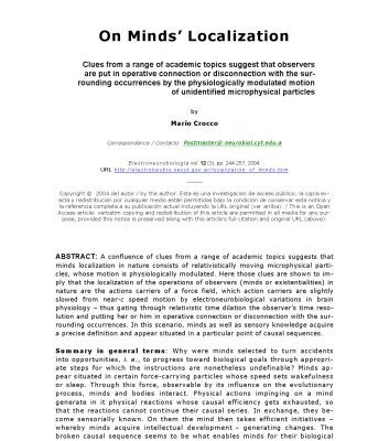 خرید و دانلود نسخه کامل کتاب [Article] On Minds’ Localization: Clues from a range of academic topics suggest that observers are put in operative connection or disconnection with the surrounding occurrences by the physiologically modulated motion of unidentified microphysical particles