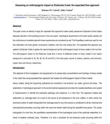 خرید و دانلود نسخه کامل کتاب Assessing an anthropogenic impact on Etobicoke Creek: the separated flow approach