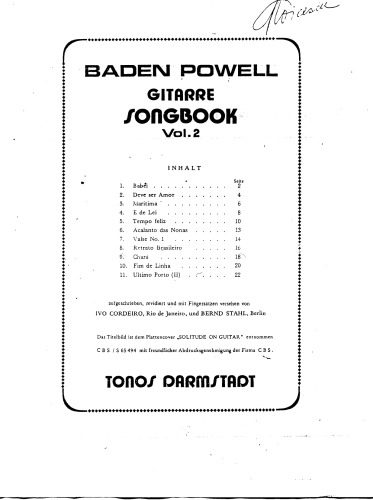 خرید و دانلود نسخه کامل کتاب Baden Powell. Songbook, Vol. 2 (Guitar Scores)_68dfa599e45e7.jpeg خرید و دانلود نسخه کامل کتاب Baden Powell. Songbook, Vol. 2 (Guitar Scores)