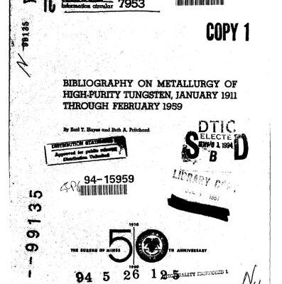 خرید و دانلود نسخه کامل کتاب Bibliography on metallurgy of high-purity tungsten, january 1911 through february 1959
