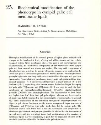 خرید و دانلود نسخه کامل کتاب Biochemical modification of the phenotype in cynipid galls: cell membrane lipids