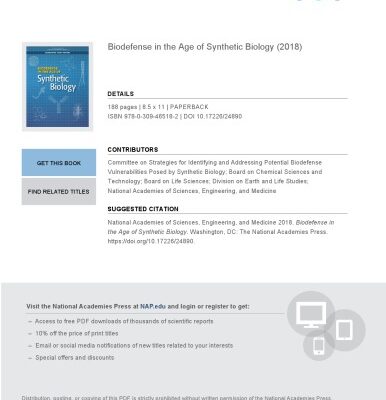 خرید و دانلود نسخه کامل کتاب Biodefense in the Age of Synthetic Biology.