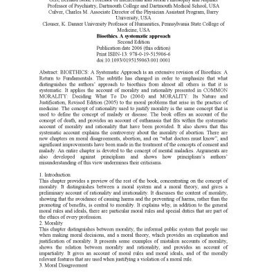 خرید و دانلود نسخه کامل کتاب Bioethics: A Systematic Approach