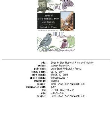 خرید و دانلود نسخه کامل کتاب Birds of Zion National Park and Vicinity