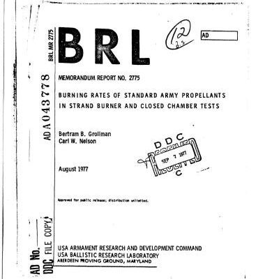 خرید و دانلود نسخه کامل کتاب Burning rates of standard army propellants in strand burner and closed chamber tests