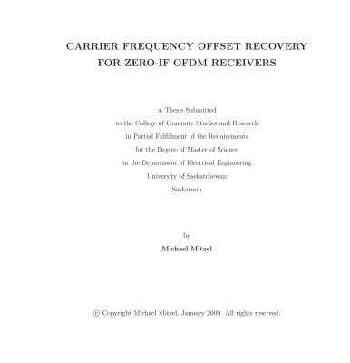خرید و دانلود نسخه کامل کتاب Carrier Frequency Offset Recovery For ZERO-IF OFDM Receivers