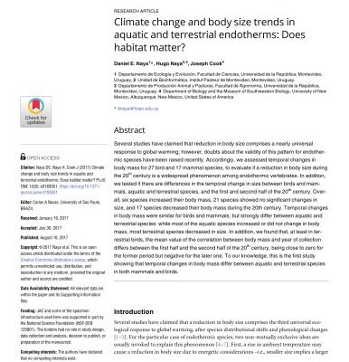 خرید و دانلود نسخه کامل کتاب Climate change and body size trends in aquatic and terrestrial endotherms: Does habitat matter?