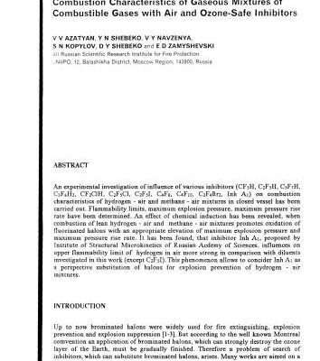 خرید و دانلود نسخه کامل کتاب Combustion Characteristics of Gaseous Mixtures of Combustible Gases with Air and Ozone-Safe Inhibitors