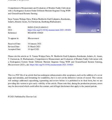 خرید و دانلود نسخه کامل کتاب Comprehensive Measurement and Evaluation of Modern Paddy Cultivation with a Hydroganics System Under Different Nutrient Regimes Using WSN and Ground-based Remote Sensing