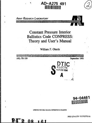 خرید و دانلود نسخه کامل کتاب Constant pressure interior ballistics code CONPRESS: theory and user’s manual