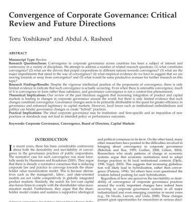 خرید و دانلود نسخه کامل کتاب Convergence of Corporate Governance: Critical Review and Future Directions. Toru Yoshikawa, Abdul A. Rasheed