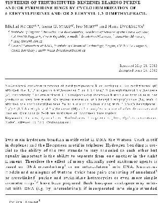 خرید و دانلود نسخه کامل کتاب Covalent analogues of DNA base-pairs and triplets IV+. Synthesis of trisubstituted benzenes bearing purine and[s]or pyrimidine rings by cyclotrimerization of 6-ethynylpurines and[s]or 5-ethynyl-1,3-dimethyluracil