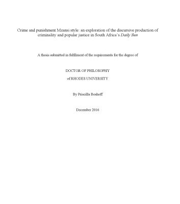 خرید و دانلود نسخه کامل کتاب Crime and Punishment mzansi Style: an exploration of the discursive production of criminality and popular justice in South Africa’s Daily Sun