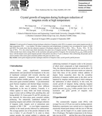 خرید و دانلود نسخه کامل کتاب Crystal growth of tungsten during hydrogen reduction of tungsten oxide at high temperature