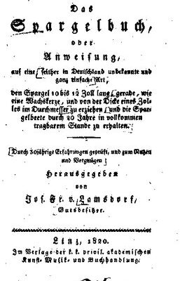خرید و دانلود نسخه کامل کتاب Das Spargelbuch, oder Anweisung, auf eine, seither in Deutschland unbekannte und ganz einfache Art den Spargel 10 bis 12 Zoll lang, gerade, wie eine Wachskerze, und von der Dicke eines Zolles im Durchmesser zu erziehen, und die Spargelbeete durch 20 Jahre in vollkommen tragbarem Stande zu erhalten
