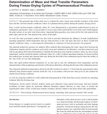 خرید و دانلود نسخه کامل کتاب Determination of Mass and Heat Transfer Parameters During Freeze-Drying Cycles of Pharmaceutical Products