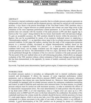 خرید و دانلود نسخه کامل کتاب Determination of TDC in internal combustion engines by a newly developed thermodynamic approach. Part 1: base theory