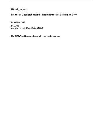 خرید و دانلود نسخه کامل کتاب Die andere Goethezeit: poetische Mobilmachung des Subjekts um 1800