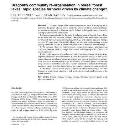 خرید و دانلود نسخه کامل کتاب Dragonfly community re-organisation in boreal forest lakes: rapid species turnover driven by climate change?