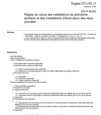 خرید و دانلود نسخه کامل کتاب DTU 60.11 Règles de calcul des installations de plomberie sanitaire et des installations d’évacuation des eaux pluviales