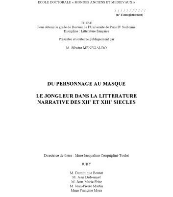 خرید و دانلود نسخه کامل کتاب Du personnage au masque : le jongleur dans la littérature narrative des XIIe et XIIIe siècles