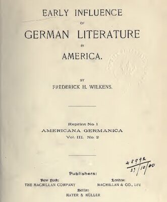 خرید و دانلود نسخه کامل کتاب Early Influence of German Literature in America