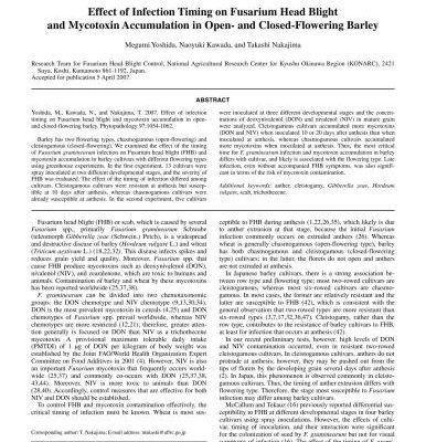 خرید و دانلود نسخه کامل کتاب Effect of Infection Timing on Fusarium Head Blight and Mycotoxin Accumulation in Open- and Closed-Flowering Barley