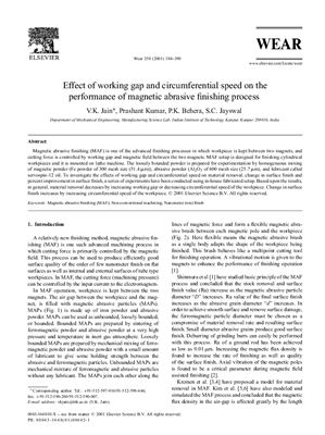 خرید و دانلود نسخه کامل کتاب Effect of working gap and circumferential speed on the performance of magnetic abrasive finishing process