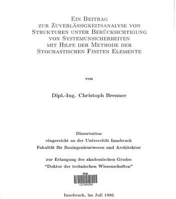 خرید و دانلود نسخه کامل کتاب Ein Beitrag zur Zuverlässigkeitsanalyse von Strukturen unter Berücksichtigung von Systemunsicherheiten mit Hilfe der Methode der stochastischen Finiten Elemente [thesis]