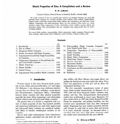 خرید و دانلود نسخه کامل کتاب Elastic Properties of Zinc: A Compilation and a Review