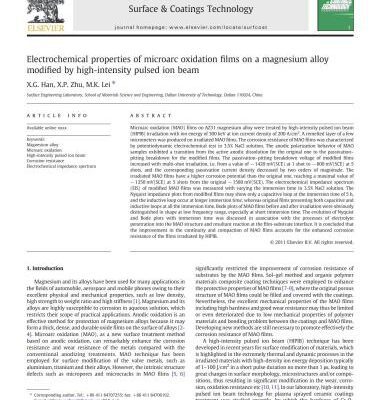 خرید و دانلود نسخه کامل کتاب Electrochemical properties of microarc oxidation films on a magnesium alloy modified by high-intensity pulsed ion beam